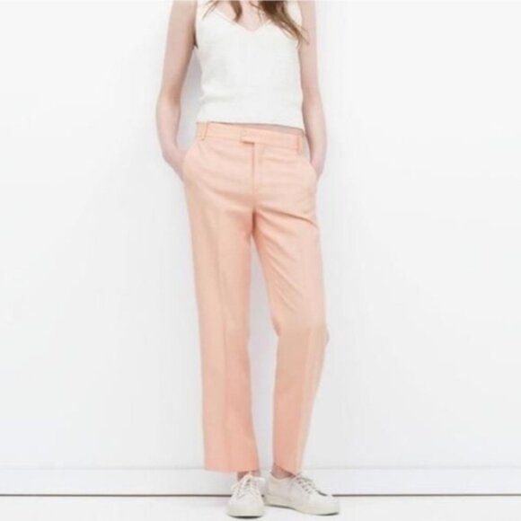 ZARA Linen Blend Trousers Womens Medium Pink Peach Blush Straight Leg Pants - Picture 1 of 14